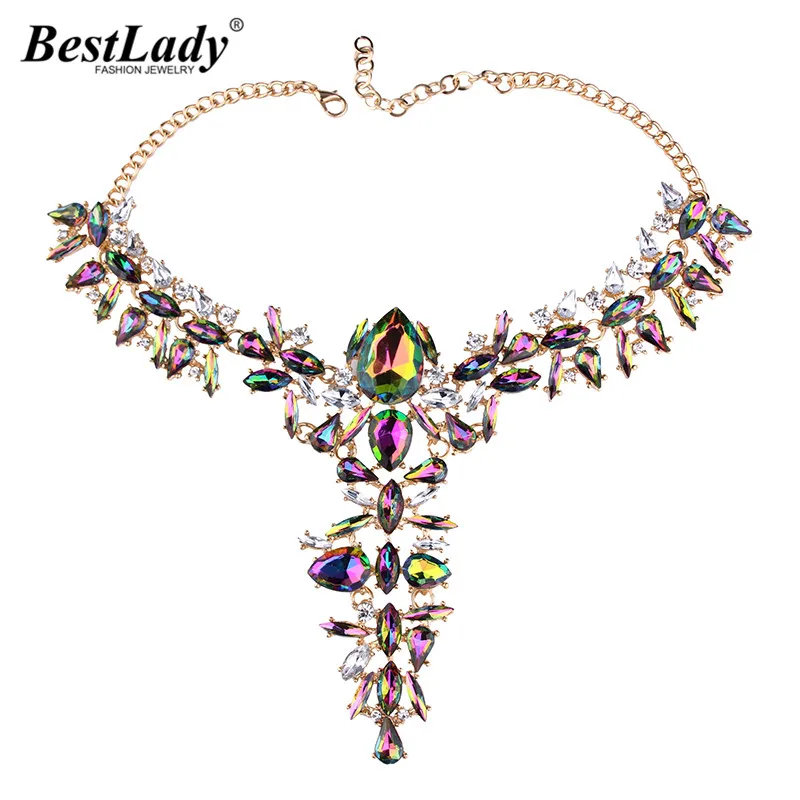 

Best lady 2017 Special Design Wedding Jewelry Bohemian Crystal Statement Neklace Women Multicolored Collar Chokers Collier 4397