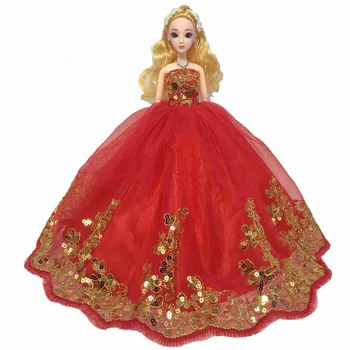 

NK One Set Newest Fashion Doll Wedding Dress with Lots of Gold Sequins Made to Fit For Barbie Doll Children Gift Accessories 40A