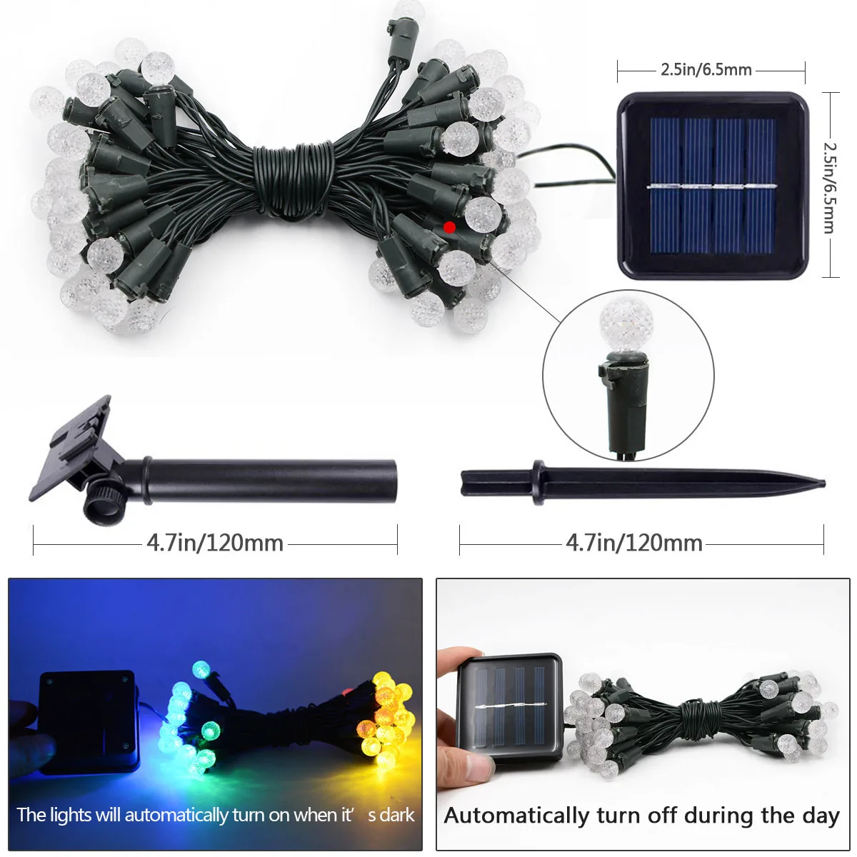 Dcoo Солнечный Гирлянды светодиодные огни 8 режимов 50leds мяч Наружное Освещение Сад