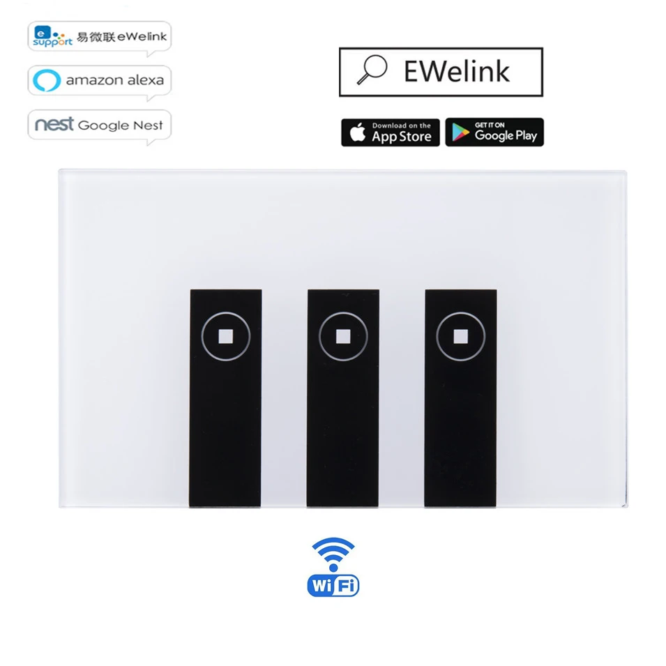 Ewelink приложение US 3 Gang стену сенсорный переключатель Wi-Fi Умный дом света Беспроводной переключатель дистанционного Управление работает с