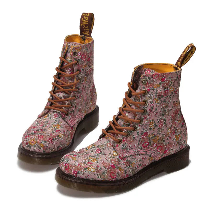 Fashion Retro Printing ankle women boots Canvas printing thick with