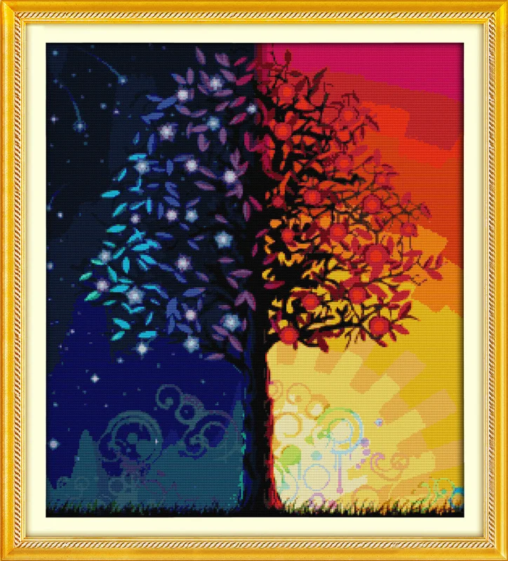 

Fantacy Colour life tree Printed Canvas DMC Counted Chinese Cross Stitch Kits printed Cross-stitch set Embroidery Needlework