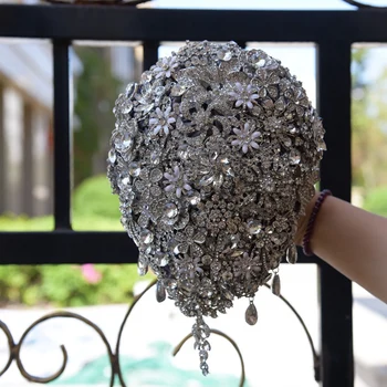 

Bride Bridesmaid Bouquet Rose Drops Rhinestones Layered Teardrops Bouquet Silver Brooch Bouquet Wedding Accessories Jewelry Bo
