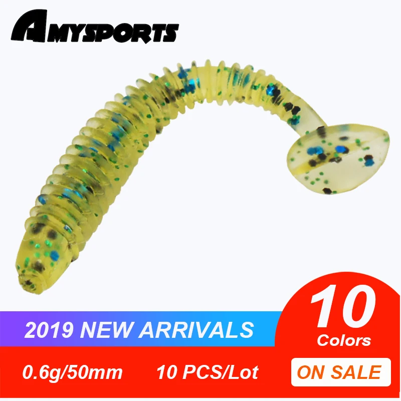 

50mm/0.6g Artificial fishing lure soft bait fishing lures river vibration tails fishing bait worm Wobblers fake baits 10 pcs