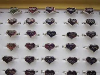 

love you mood ring letters changeing color adjustable 100pcs/lot