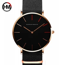 Простой Стиль кварцевые часы бренда Hannah Мартин Для мужчин Для женщин Повседневное Мода часы нейлон и искусственная кожа наручные часы Relojes mujer