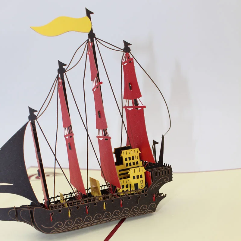 3D ручной работы морской Overlord красный флаг Парусный Корабль Ретро Пиратская лодка бумага поздравительные карты с конвертом бизнес дети подарок на день рождения