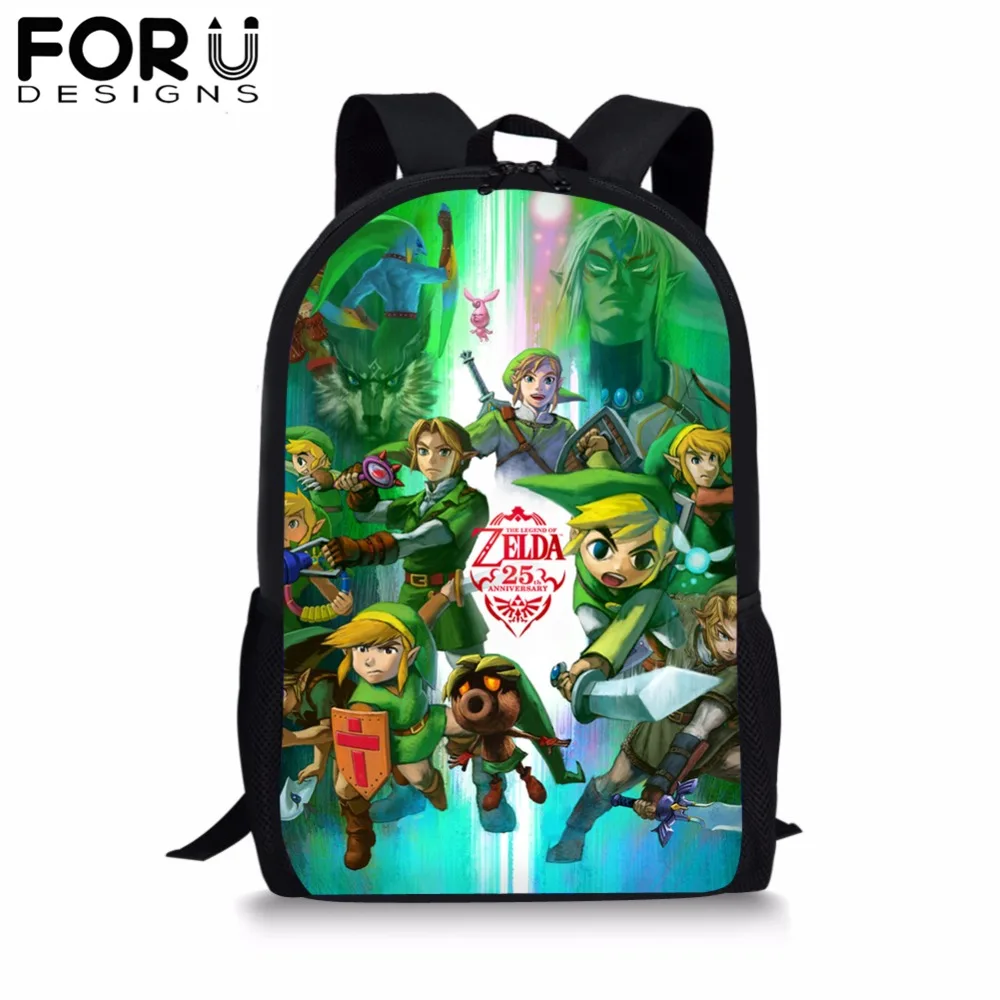 

FORUDESIGNS The Legend of Zelda Print School Bag for Girls Boy Black Backpack Bag Kids Customize Image Bookbag Student Mochila