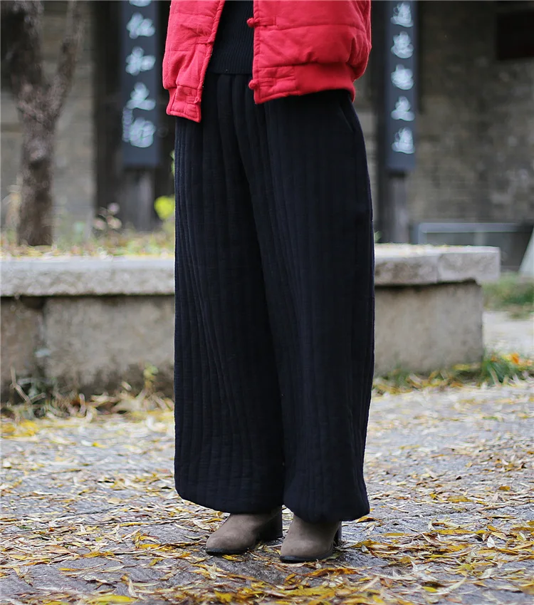 Women Winter Padded Pants Ladies Vintage Elastic Waist Loose Thick Pants Female Soft Padded