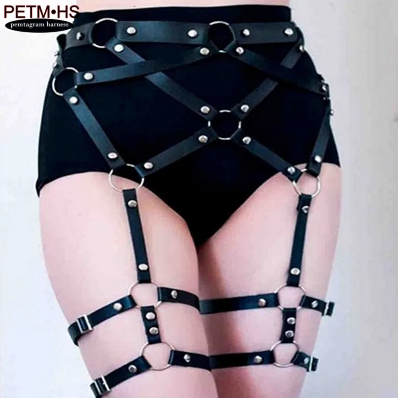 Leather Harness Garter Belts Sexy Leg Bondage Garter Punk Goth High Waist To Leg Adjustable Suspender garter of Women Fashion Leather Harness Garter Belts Sexy Leg Bondage Garter Punk Goth High Waist To Leg Adjustable Suspender garter of Women Fashion