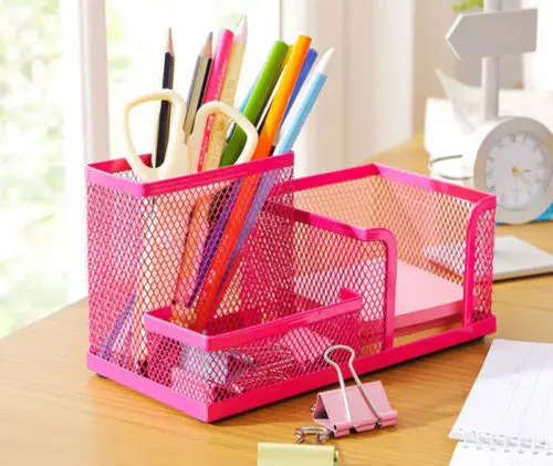 

Rose Red Metal Mesh Desk Organizer Desktop Pencil Holder Desk Accessories Box