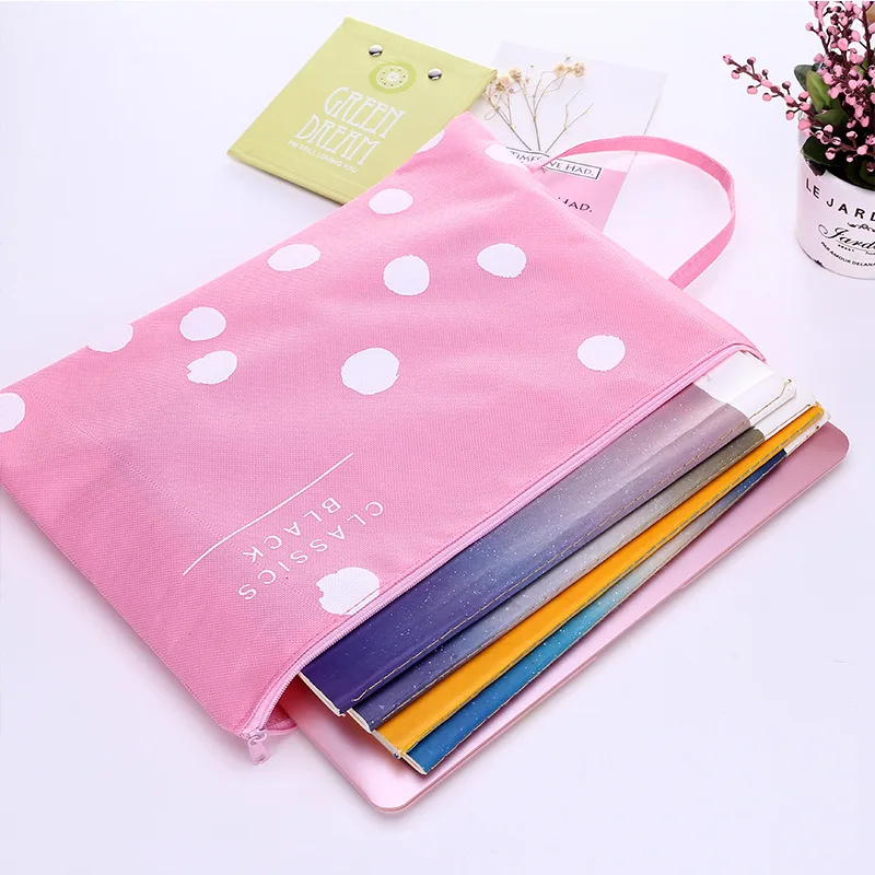

Dot Tote Zipper Bag Waterproof A4 File Holder Test Kit Student Pouch Travel Portable Handbag Organizer Bag Travel Accessories