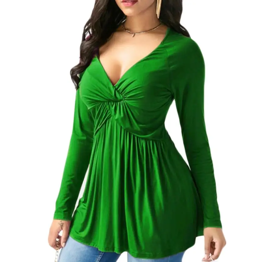  JAYCOSIN 2018 Women Fashion Solid Color Sexy Deep V Neck T-shirts Femme Shirt Longsleeve Tops Drops