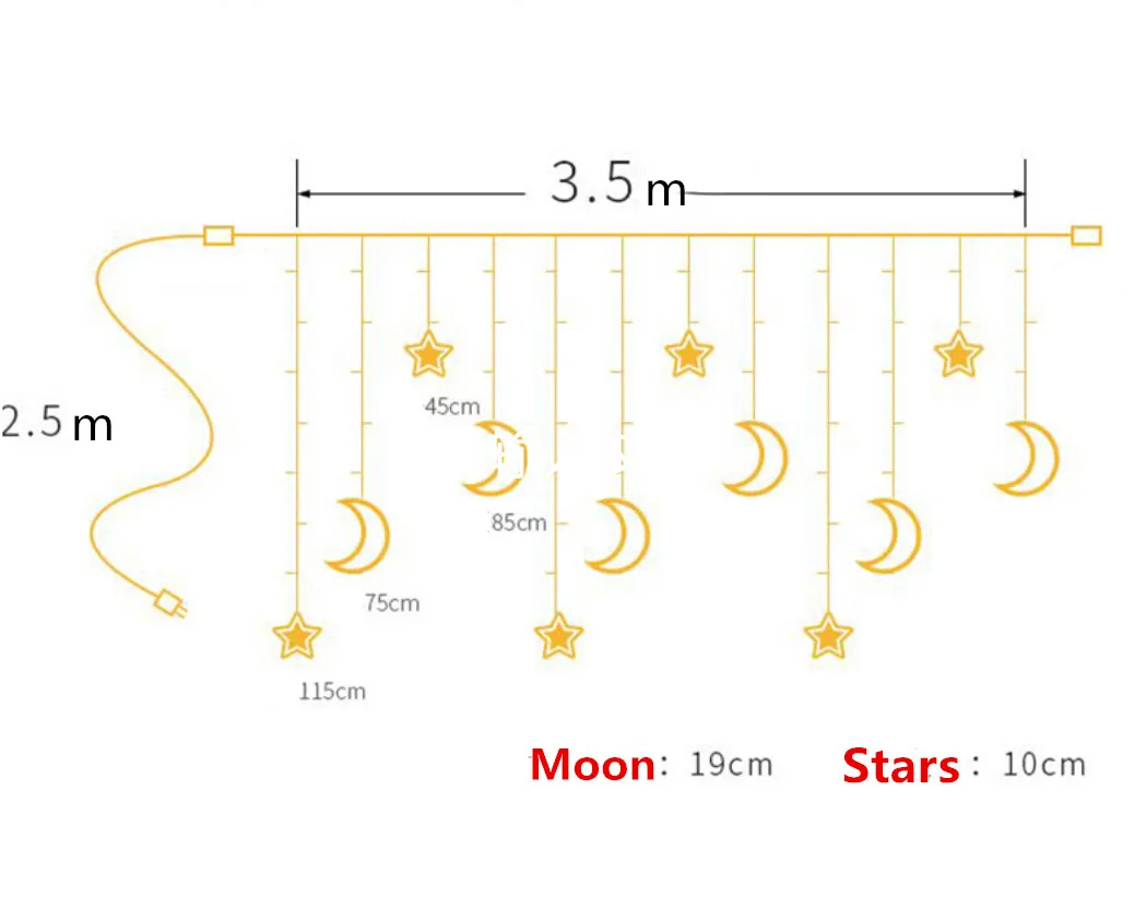 Светильник в виде звезды, Луны, феи, светодиодный светильник для занавесок, гирлянда, 3,5 м, рождественские украшения