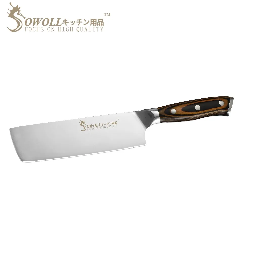 Sowoll Stainless Steel 7 inch Meat Chopping Knife Color Wood Handle