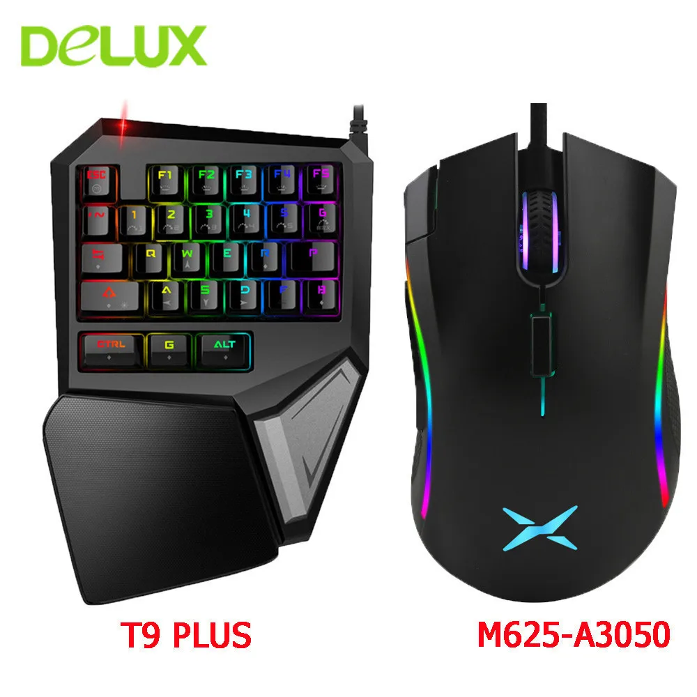 cheap Delux Wired Gaming Keyboard Mouse Combo T9 Pro Single Hand Mechanical Keypad And M625 Wired RGB Game Computer Mice Kit For Gamer