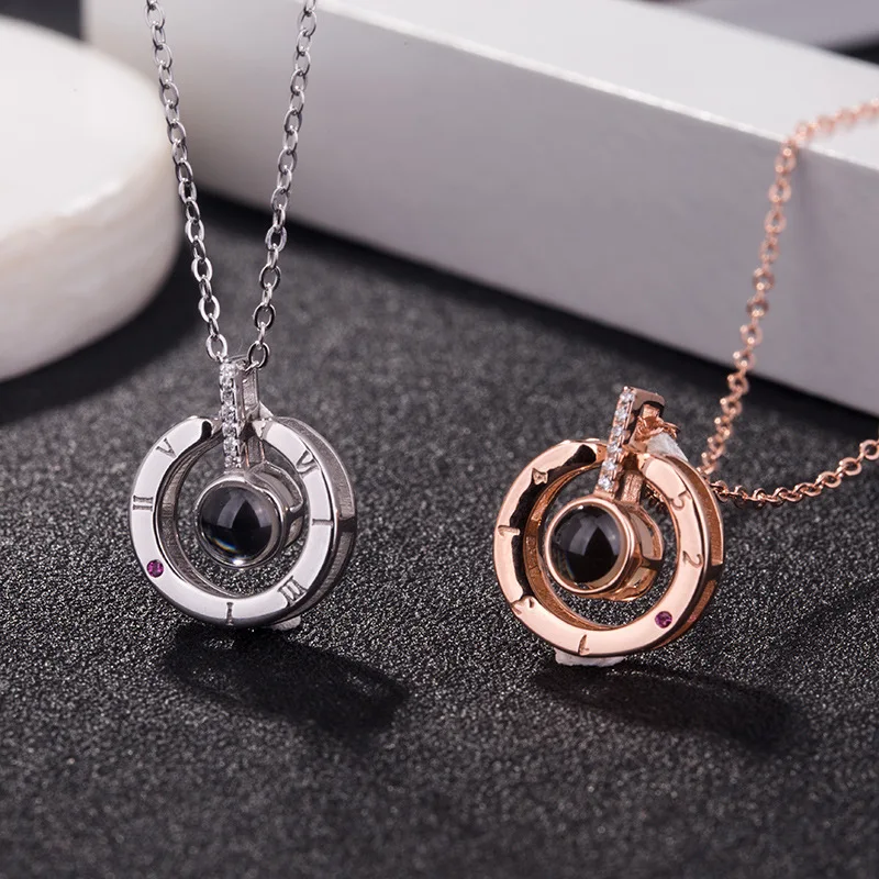 

100 Languages I lOVE YOU Necklace Women Crystal Round Pendant Necklace Gold Silver Colors Women Jewelry Choker Christmas Gift