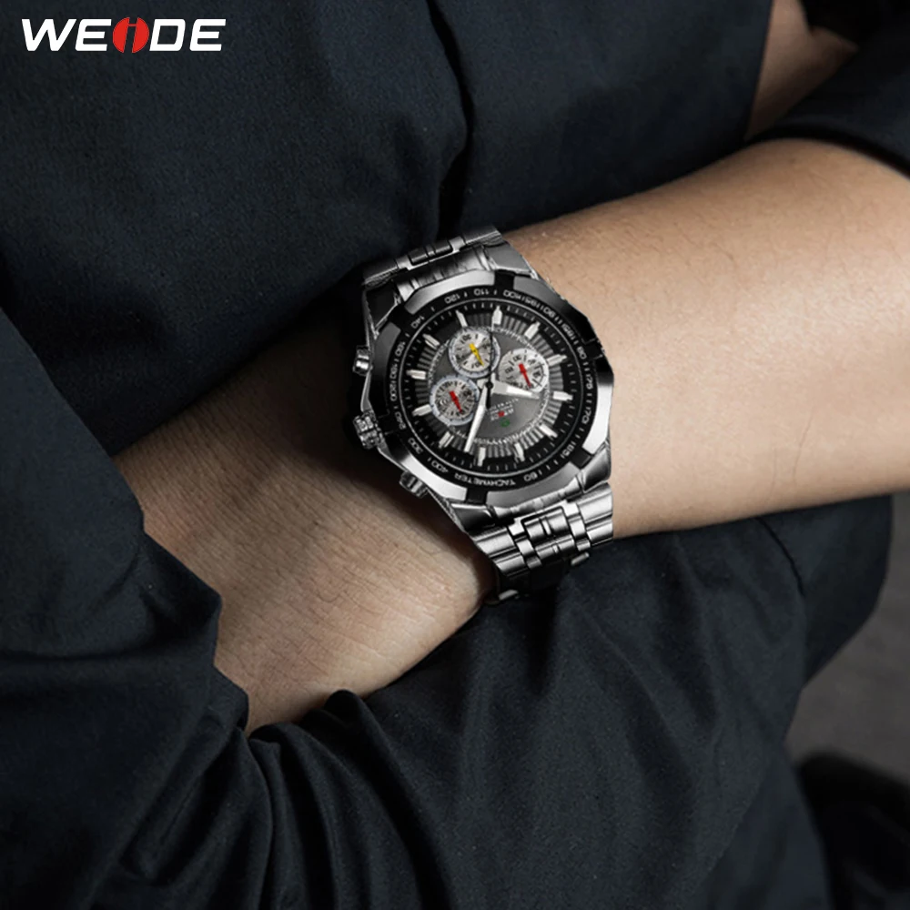 

WEIDE Fashion Men Quartz Watches Men's Analog Luxury Brand Waterproof Silver Stainless Steel Watch Band High Quality Products