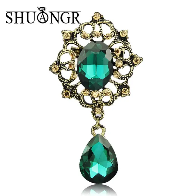 

SHUANGR Fashion Jewelry Silver Vintage Brooch Pins Female Brand Jewelry Cameo Brooches For Women European Clear CZ Brooch