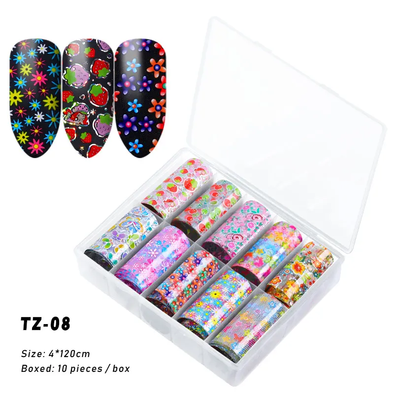 FlorVida 10pcs/set 4*120cm Nail Foil Stickers Leopard Pattern Decal Design for Nails Salon Wholesale Nail Art Foil Decoration - Color: TZ-08