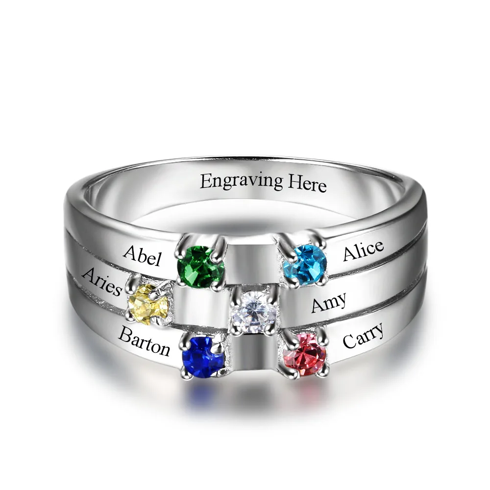 Family & Friendship Ring Engrave Names Custom 6 Birthstone 925 Sterling Silver Rings Gifts For Best Friends (JewelOra RI102508)