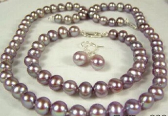 

Miss charm Jew.241 Genuine Purple Pearl 18KWGP Necklace Bracelet Earrings Set
