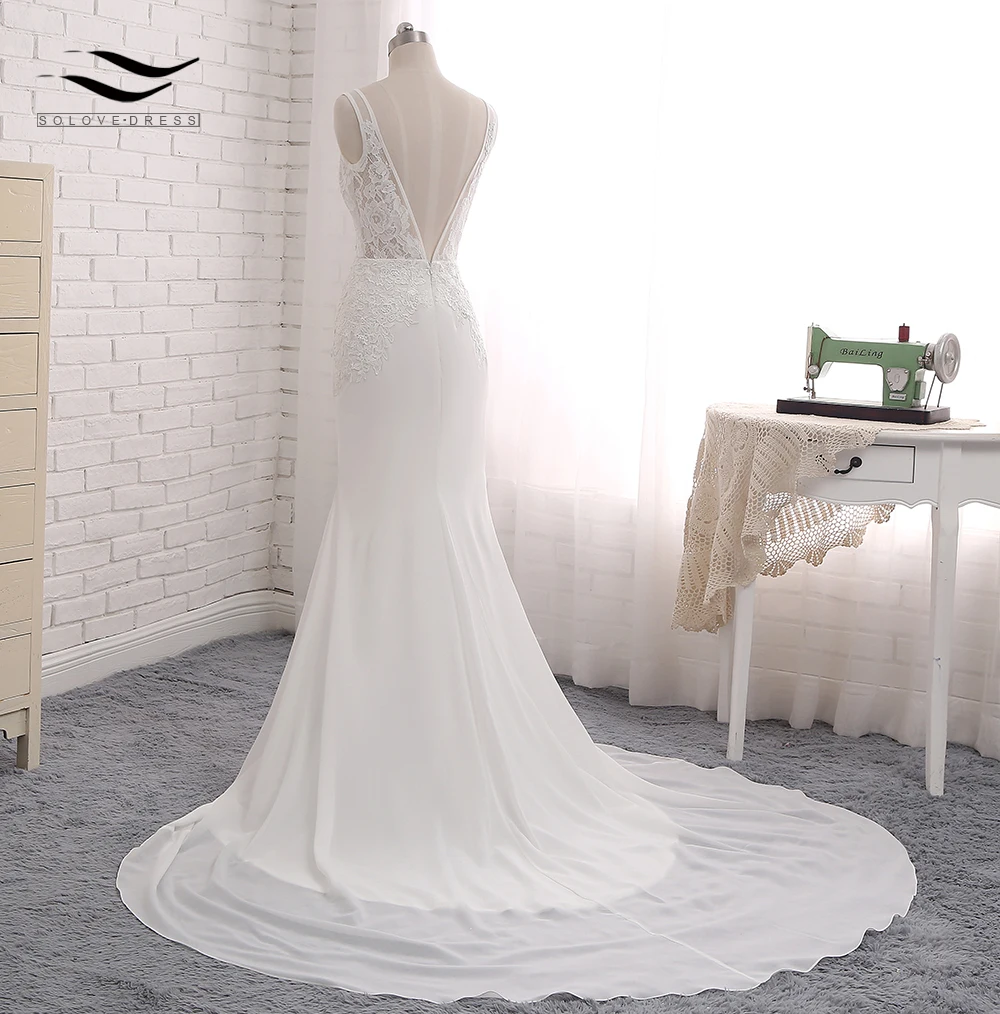 Sexy Chiffon Chapel Train Long Cap Sleeves Wedding Dress Mermaid Real Photos Bridal Gown 2018 SLD-W593 3