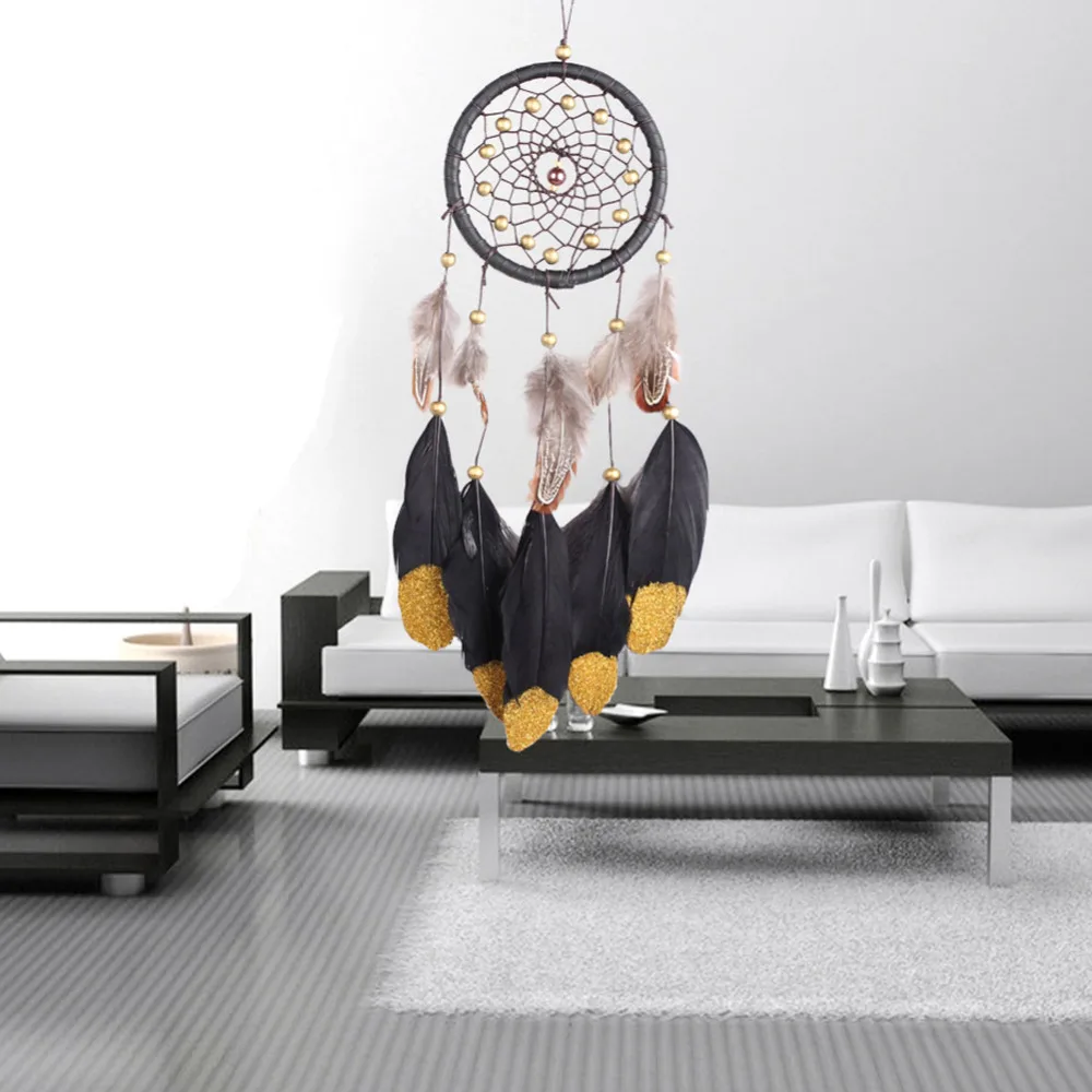 

New Black and Yellow Feather Dreamcatcher Nice Gift Dream Catcher Net Natural Feathers Wall Hanging Decoration Ornaments