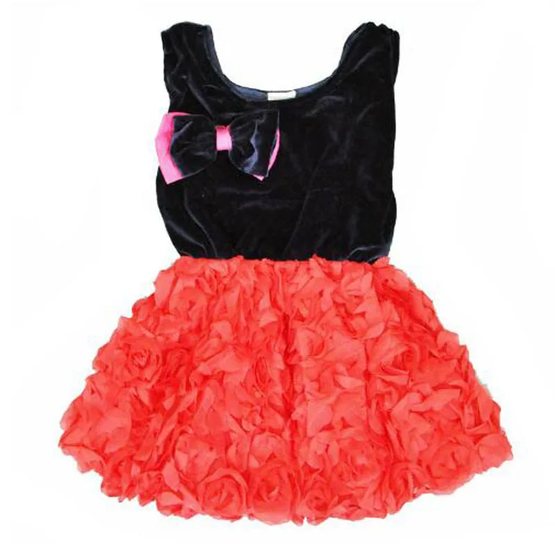 Kids Dresses Flower Puff Girls Party Dress Black Velvet Bowknot Designed Children Princess For Girl Clothes Birthday Gift | Детская