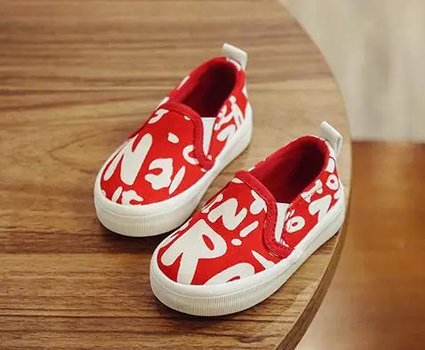 Г. Спортивная обувь Мода Slip-On принтом Кроссовки Дети парусиновая обувь на плоской подошве повседневная обувь - Цвет: Красный