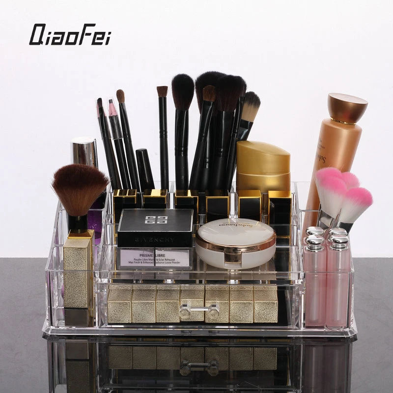 

QiaoFei Clear Acryl DIY Desktop Plastic Acrylic Skin Care Perfume Lipstick Nail Makeup Brush Cosmetic Organizer For Brushes box