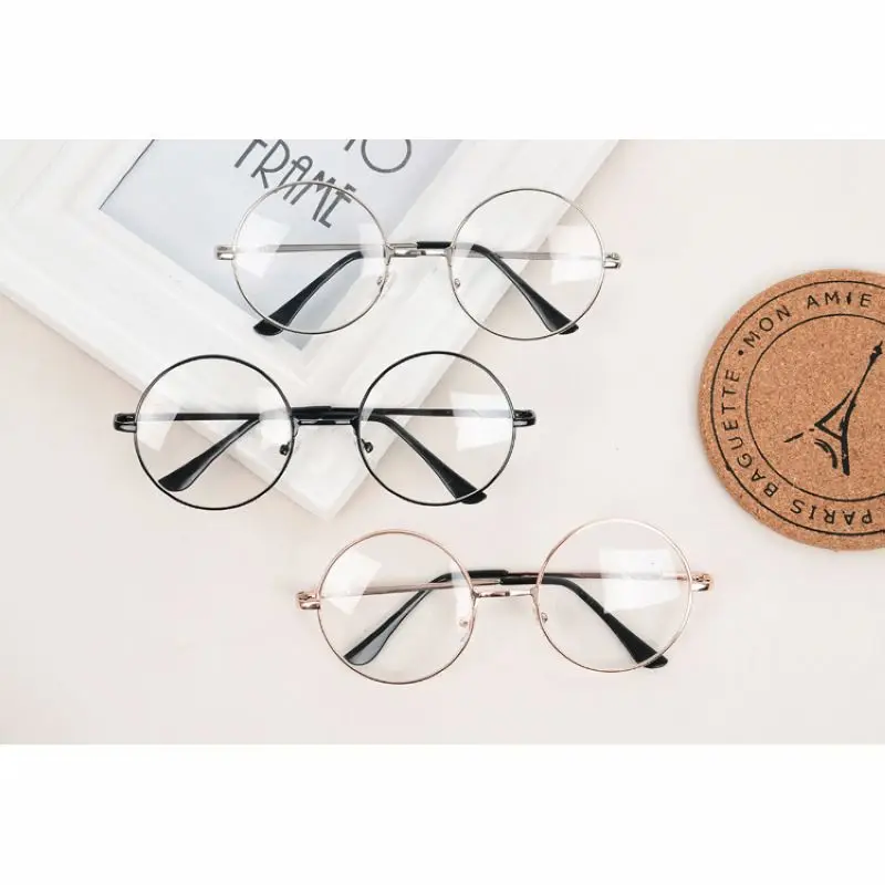 Mayitr 1pc Unisex Retro Large Round Glasses Oversized Metal Frame Eyeglasses Glasses Clear Lens 6 Colors