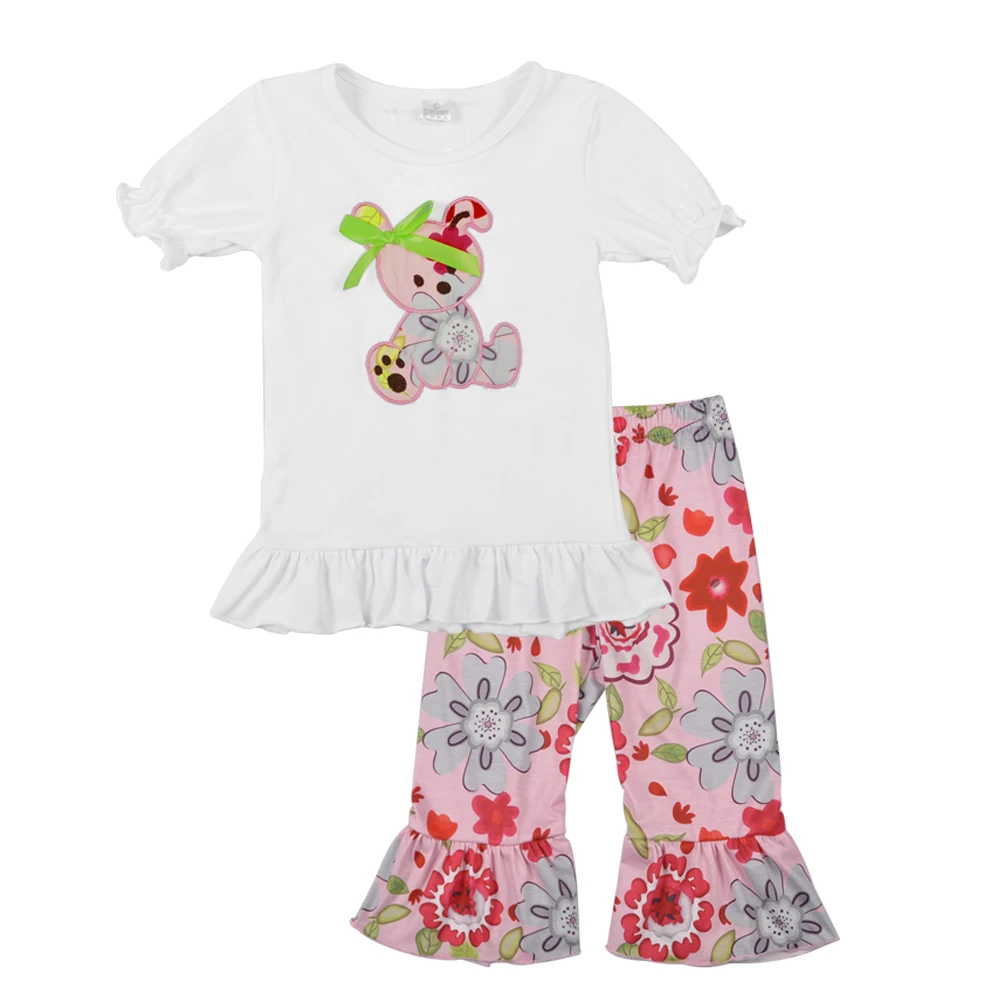 

Free Shipping New Design Toddler Girls Clothing Set Summer Embroidery Boutique Pink Print Shorts Baby Remake Outfits Set