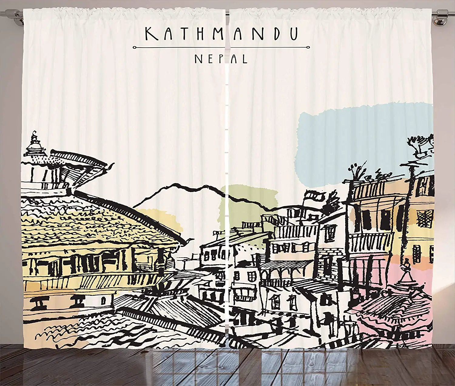 

Nepal Curtains Temples of Durbar Mountains and Buildings in Kathmandu Tourist Attraction Window Drapes for Living Room