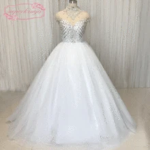 SuperKimJo Alta Neck Sparkly de Cristal Vestidos de Casamento 2018 Vestido De Noiva De Luxo Trem da Capela de Casamento vestido de Baile