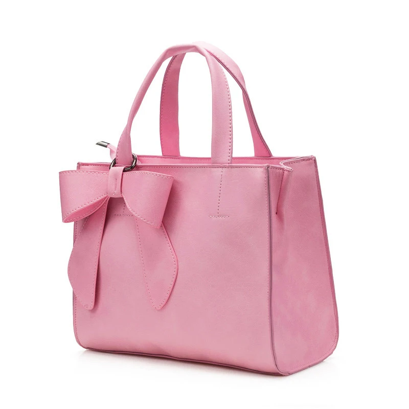 Sweet Style Bowknot Women Large Hand Bag 2016 New Fashion Plain PU Leather Ladies font b
