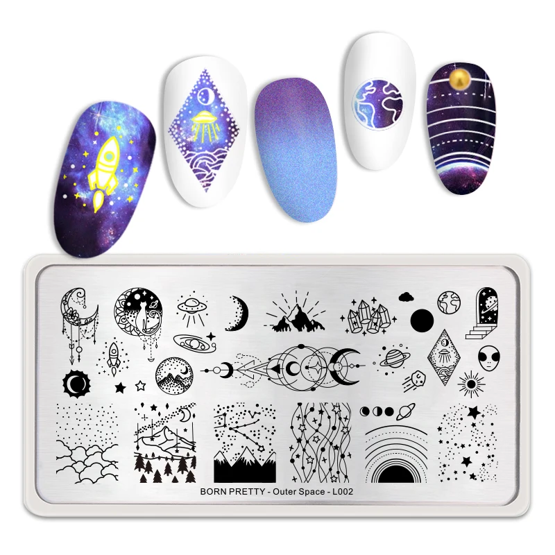 

BORN PRETTY Nail Stamping Plates Outer Space Star Moon Sun Mixed Patterns Stainless Steel Nail Art Stencil Design Tools