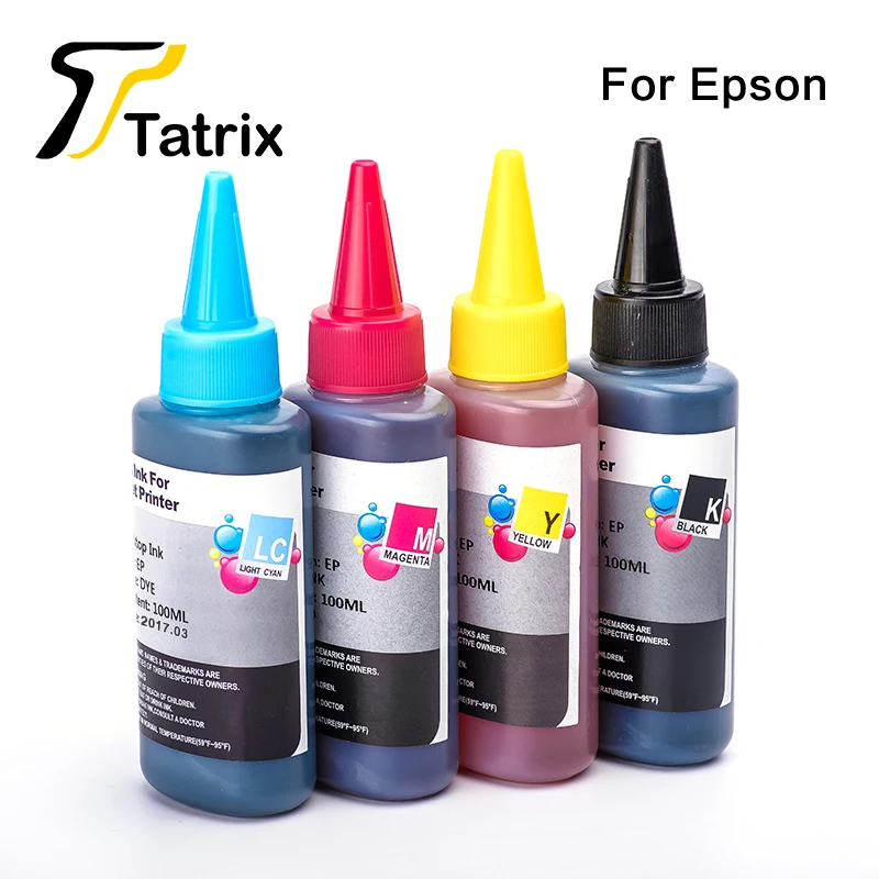 

Tatrix Refill Dye Ink 4x100ML For Epson Ink Cartridge T1281 T0731 T1291 T0981 T0921 BK/C/M/Y