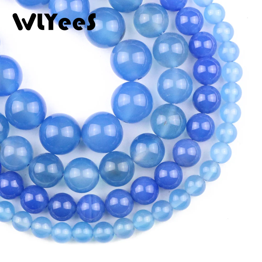 

WLYeeS Natural blue carnelian beads 6 8 10 12 mm Round space Loose Bead for handmade Jewelry bracelets Necklace accessories DIY