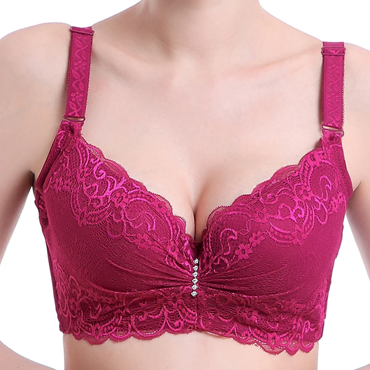 

fashion lace thin cup push up bra big size C D cup sexy heighten side back button women underwear brassiere Gather Women Bra 46E