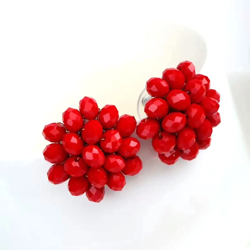 

Cute Fruit 3D Red Crystal Cluster Earrings For Women Vintage Statement Jewelry Stud Earrings 2018 Fashion