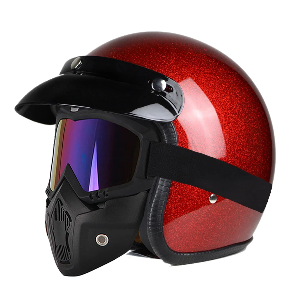 Moto rcycle шлем для мужчин casco moto Ретро Винтаж круизер чоппер Скутер Кафе Racer Cascos moto шлем 3/4 открытый шлем - Цвет: Red With Mask