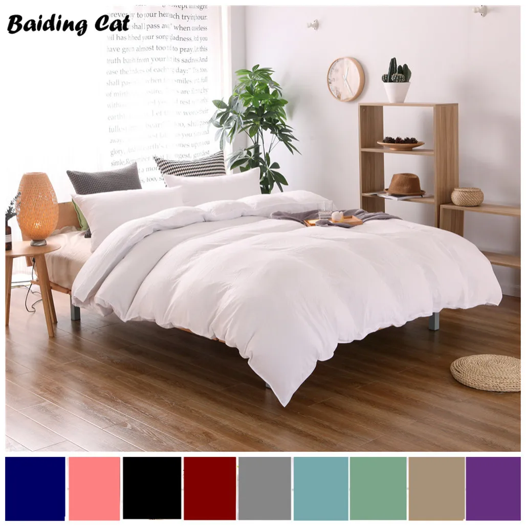 

High Quality Washed Cotton Bedding Set Brief Solid Bed Linen Bedclothes Duver Cover Set with Pillow Case Twin Queen King Size