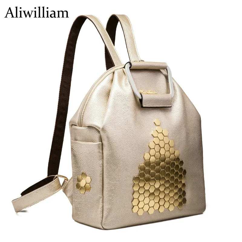 Aliwilliam 2017 Fashion Women Cow Leather Backpack Leather Black Shoulder Bag Big School Bags For Teenagers
