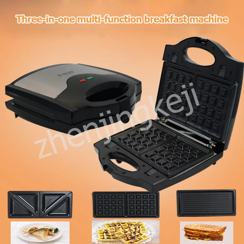 

Household 3 in 1 Sandwich Maker Panini Machine Breakfast Machine Waffle Machine Toaster Three Sets of Baking Tray