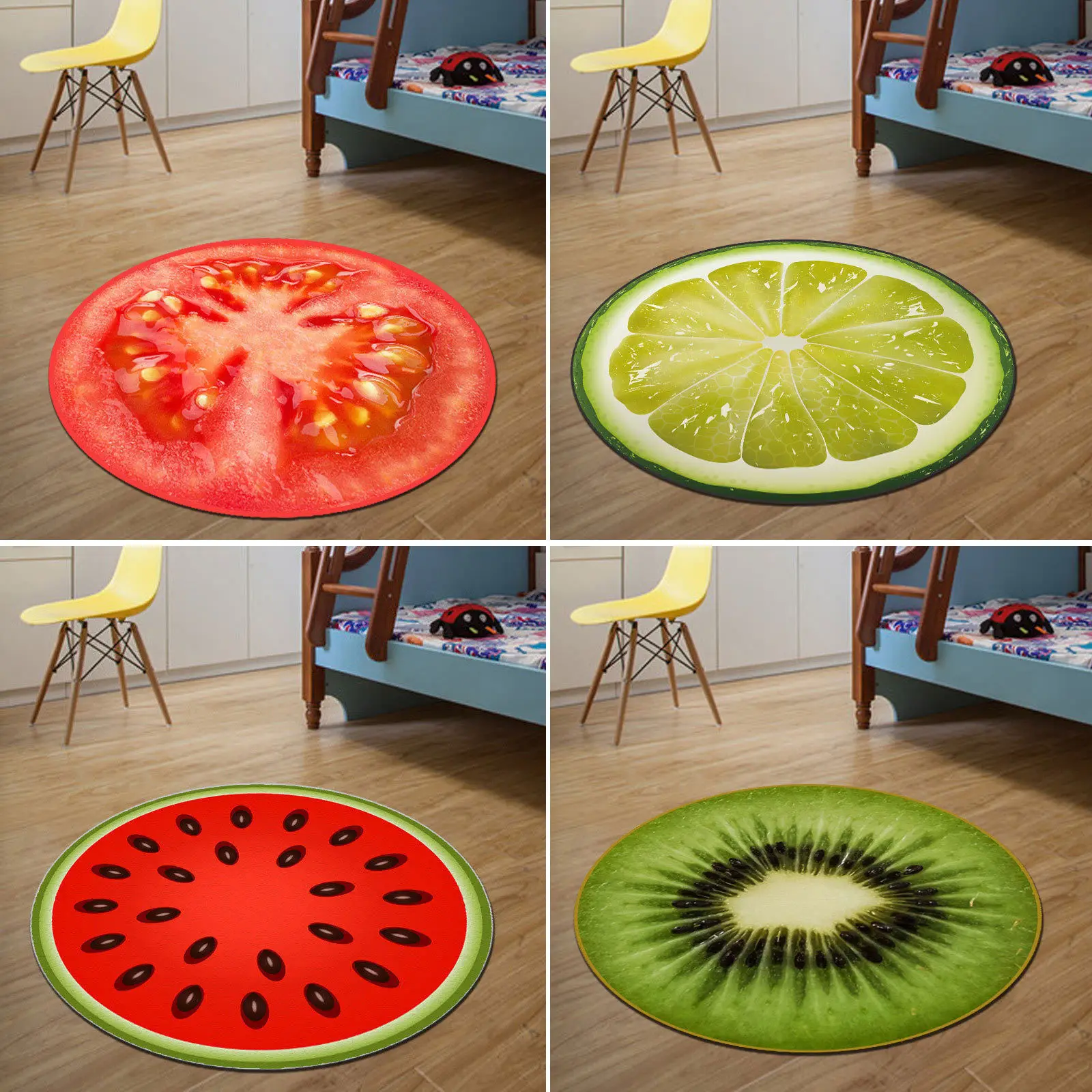 

Home Warmly Furit Rug Kids Sitting Carpet 3D Print Round Kitchen Door Soft Mat