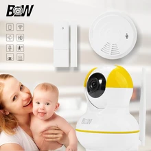 Видеонаблюдение IP Камеры Onvif Камеры Безопасности Дома + Беспроводной Датчик Двери/Датчик Дыма Сигнализации Wi-Fi Камера Baby Monitor