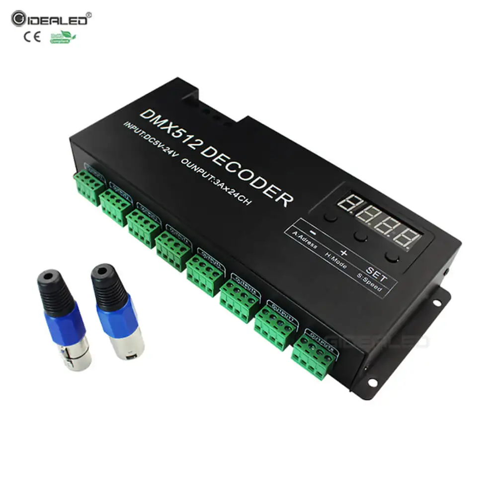 

24 channel DMX Decoder with RJ45 and XLR Plug DMX 512 Controller For DC12V-24V RGB Strip DMX512 Decoder 72A dmx dimmer driver