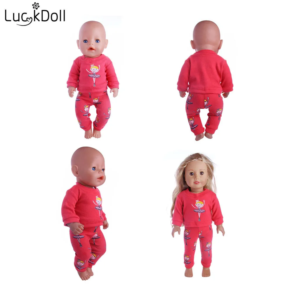 

LUCKDOLL Red t-Shirt And Pants Suit For 18 inch Doll Or 43 cm Doll Accessories For Dolls
