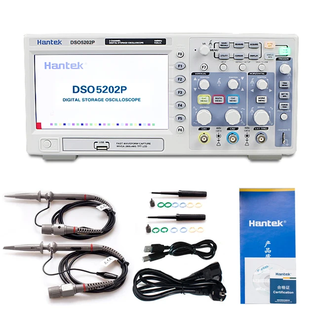 Best Quality Hantek DSO5202P Professional Digital Storage Oscilloscope 200MHz 2Channels USB Interface 7.0-Inch Portable Oscillographic Device